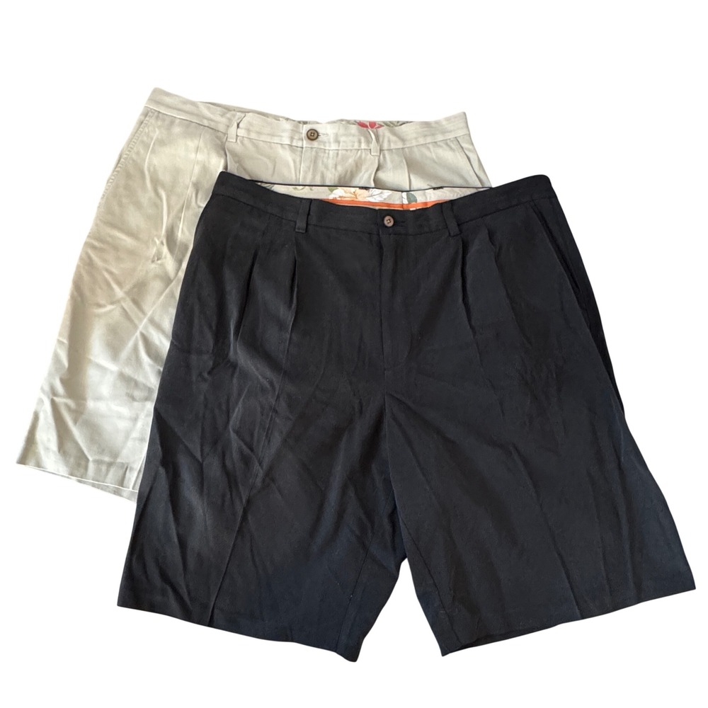 Tommy Bahama Men's‎ 36 Lot of 2 Silk Blend Shorts Black & Khaki Relaxed Fit